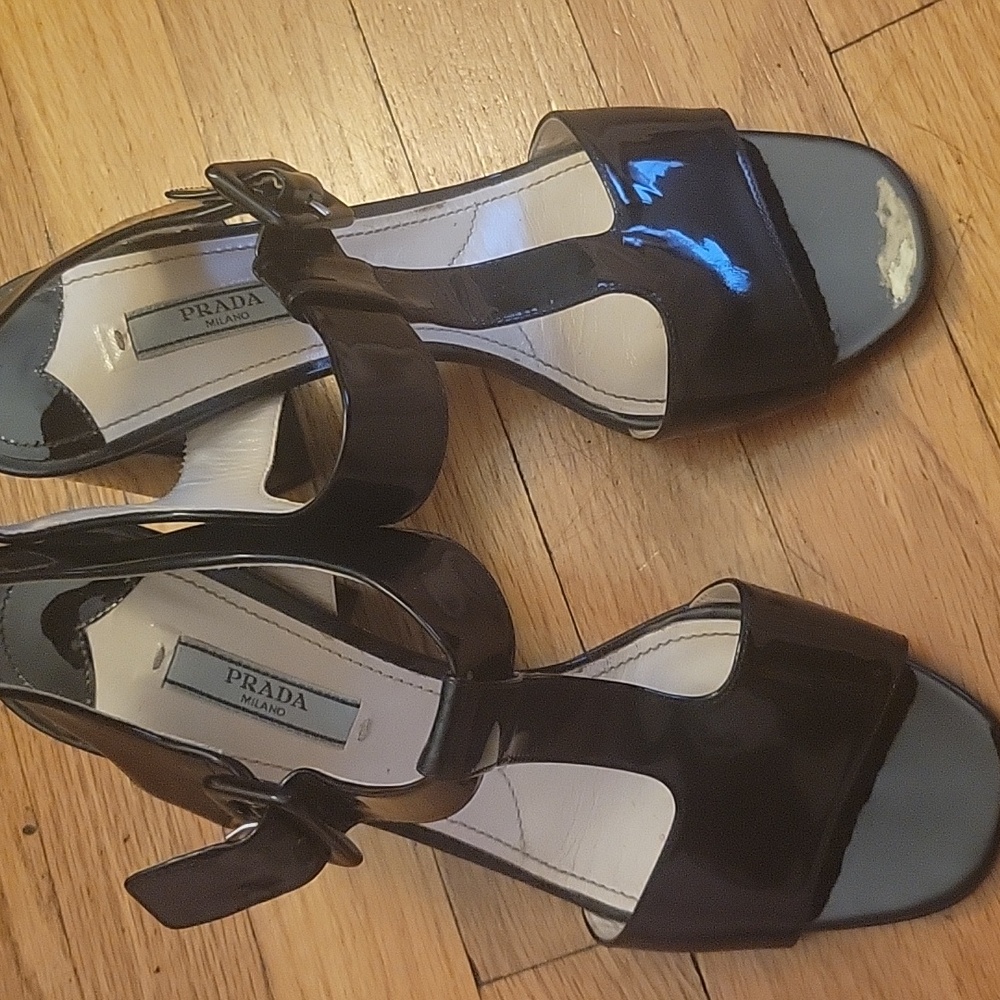 Prada Calzature Donna Heels 38.5 Black Patent Leather
